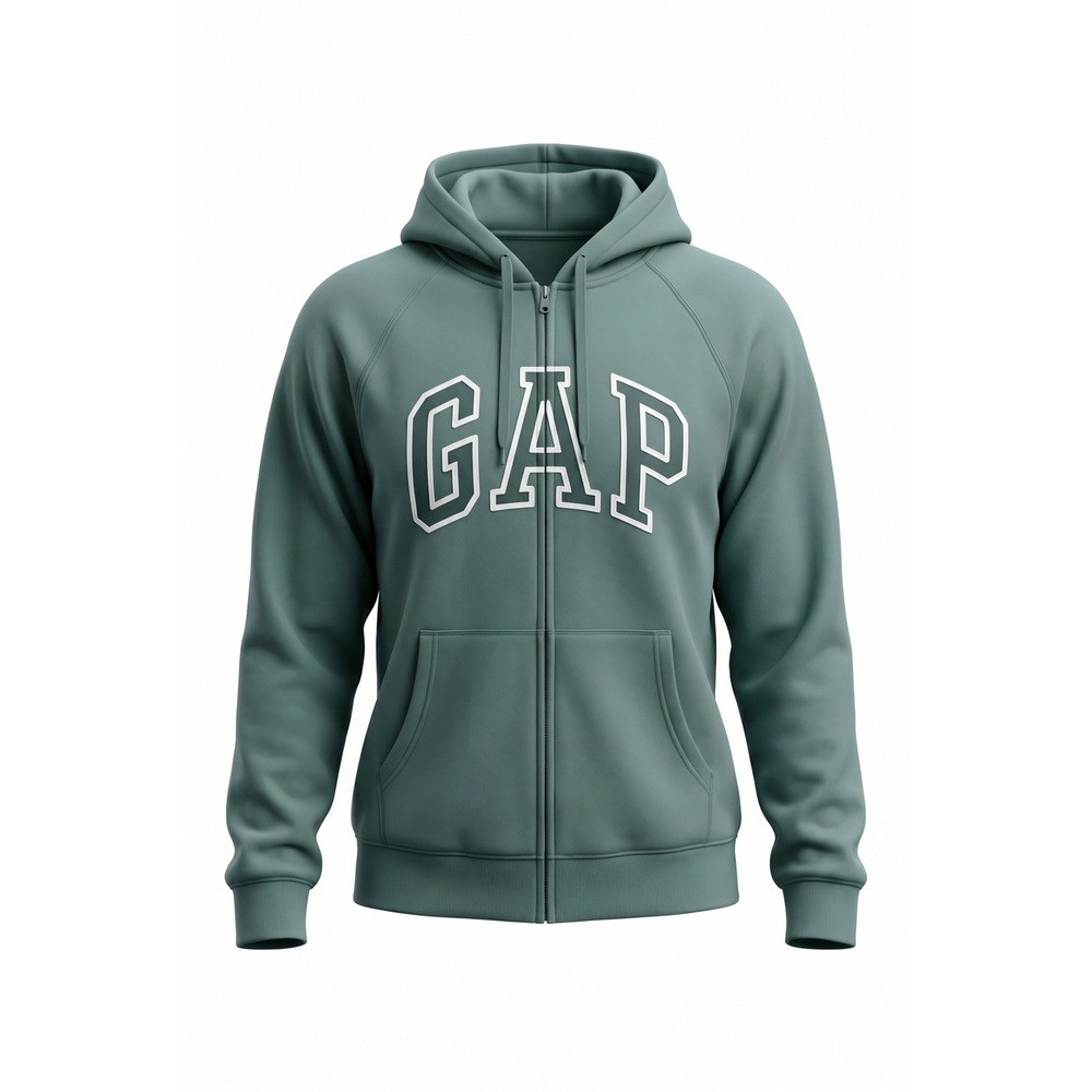 Gap Arch Logo Full Zip Hoodie Mens XL Sage Green Fleece Sweatshirt Raglan